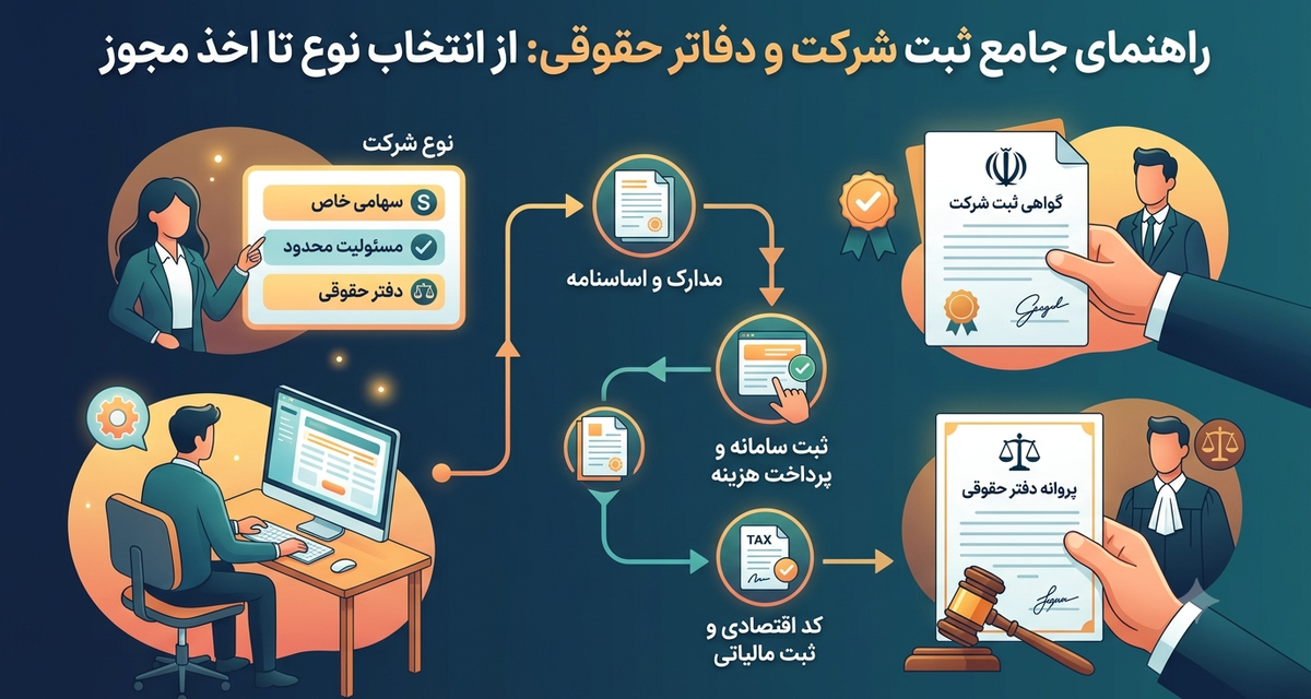 راهنمای جامع ثبت شرکت و دفاتر حقوقی: از انتخاب نوع تا اخذ مجوز
